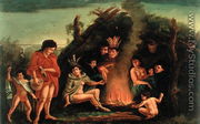 Fireboard depicting an Indian Encampment, 1804 - Michele Felice Corne