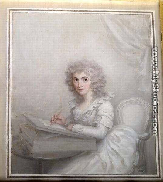 A Lady seated at a table writing a letter - Richard Cosway