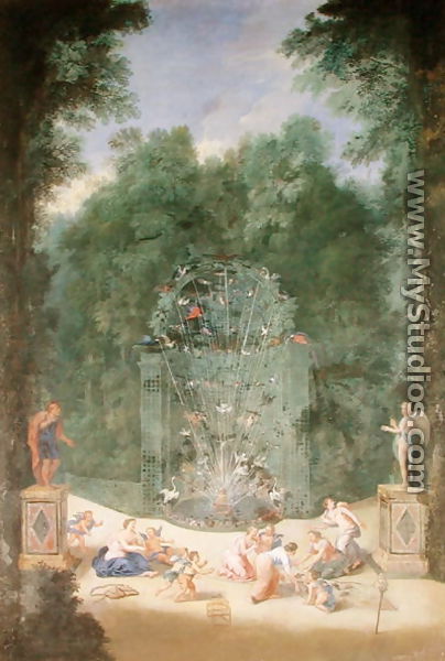 The Groves of Versailles  View of the Entrance to the Maze with Birds, Nymphs and Cherubs, 1688 - Jean II Cotelle
