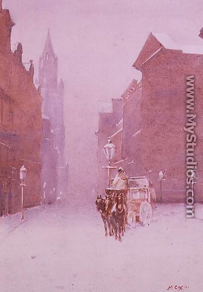 A winter street scene - A. Cox