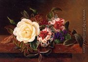 Still Life with a Rose and Violets on a Marble Ledge - Johan Laurentz Jensen