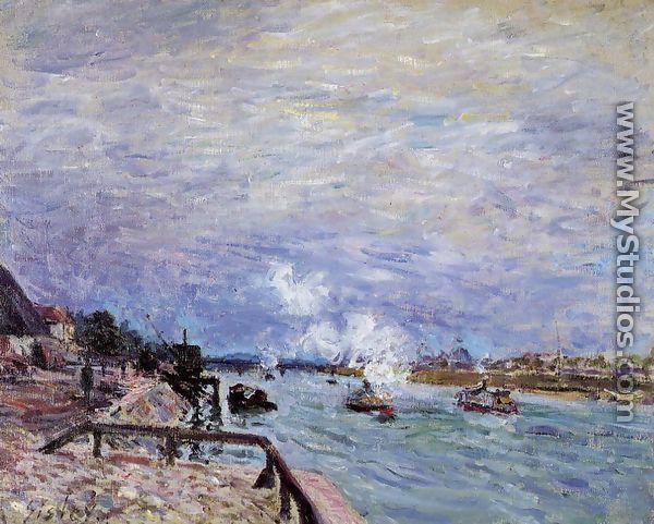 The Seine at Grenelle - Rainy Wether - Alfred Sisley