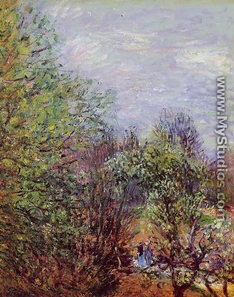 Two Women Walking along the riverbank - Alfred Sisley