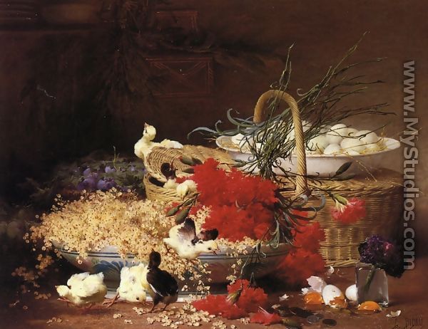 Still Life with Chicks and a Plate of Eggs - Eugene Bidau