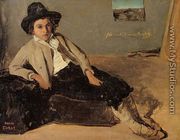 Italian Youth Sitting in Corot's Room in Room - Jean-Baptiste-Camille Corot