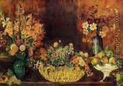 Vase, Basket of Flowers and Fruit - Pierre Auguste Renoir