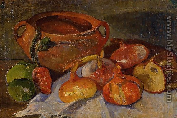 Still Life: Pit, Onions, Bread and Green Apples - Jacob de Haan