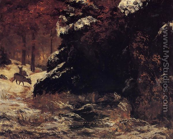 Deer in the Snow - Gustave Courbet