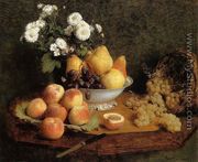 Flowers and Fruit on a Table - Ignace Henri Jean Fantin-Latour