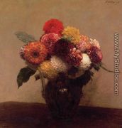 Dahlias, Queens Daisies, Roses and Corn Flowers I - Ignace Henri Jean Fantin-Latour