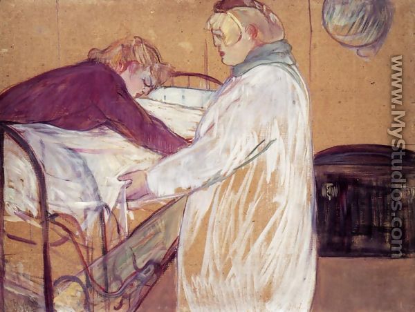 Two Women Making the Bed - Henri De Toulouse-Lautrec