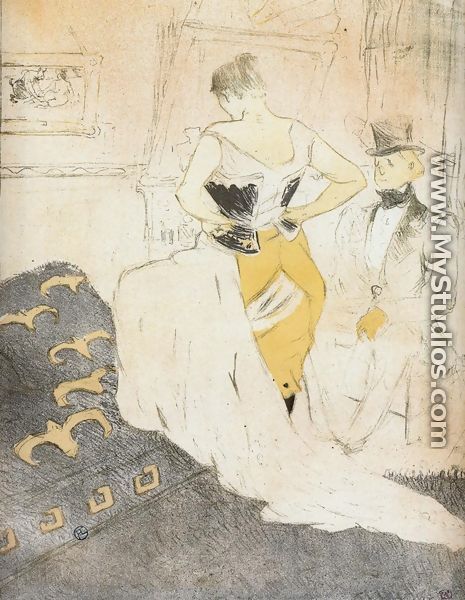 Elles: Woman Fastening a Corset, Passing Conquest - Henri De Toulouse-Lautrec