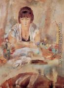 Portrait of Lucy at a Table - Jules Pascin