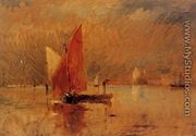 Red Sail in the Harbor at Venice - Frank Duveneck