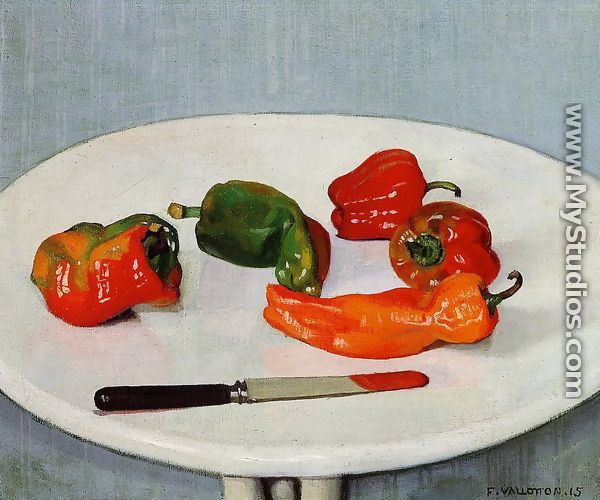 Still Life with Red Peppers on a White Lacquered Table - Felix Edouard Vallotton