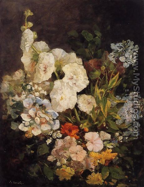 Spray of Flowers - Hollyhocks - Eugène Boudin