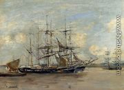 Le Havre, Three Master at Anchor in the Harbor - Eugène Boudin
