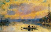 The Ferry at Bouille, Sunset - Albert Lebourg