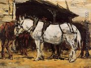 Harnessed Horses - Eugène Boudin