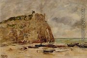 Etretat, Beached Boats and the Cliff of Aval - Eugène Boudin