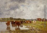 Cows in a Meadow on the Banks of the Toques - Eugène Boudin