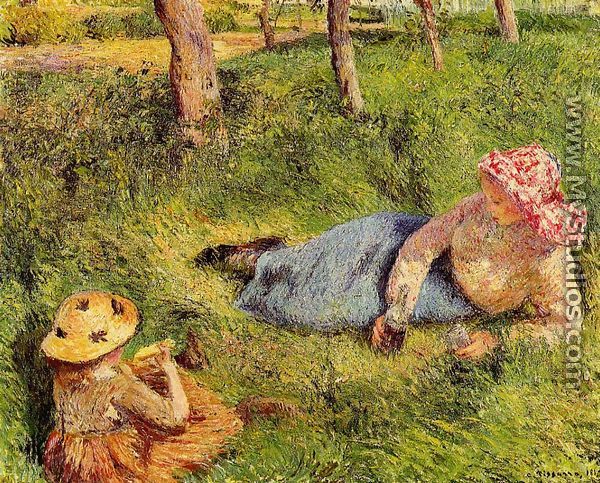 The Snack, Child and Young peasant at Rest - Camille Pissarro