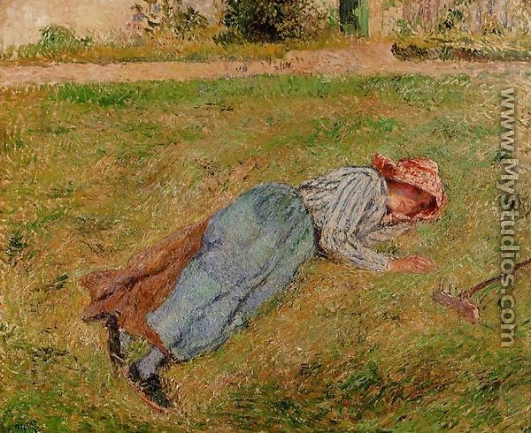 Resting, Peasant Girl Lying on the Grass, Pontoise - Camille Pissarro