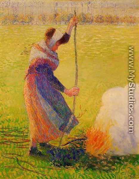 Woman Burning Wood - Camille Pissarro