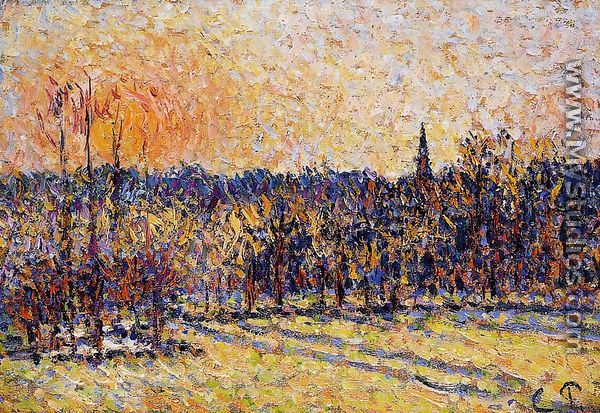 Sunset, Bazincourt Steeple - Camille Pissarro