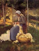 Peasant Woman Carding Wool - Camille Pissarro