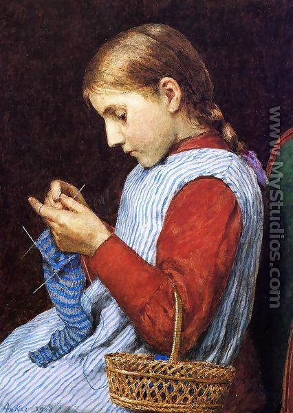 Girl Knitting - Julian Alden Weir