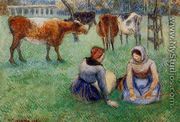 Seated Peasants Watching Cows - Camille Pissarro