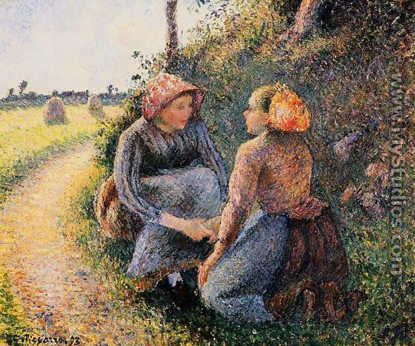 Seated and Kneeling Peasants - Camille Pissarro