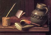 Still Life with Inkwell, Book, Pipe and Stoneware Jug - William Michael Harnett