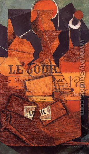 Tobacco, Newspaper and Bottle of Wine - Juan Gris