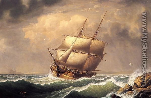 Merchant Brig under Reefed Topsails - Fitz Hugh Lane