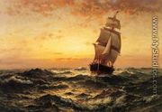 Ship at Sea, Sunset - Edward Moran