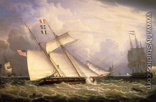 American Schooner under Sail with Heavy Seas - Robert Salmon