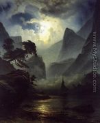 A Norwegian Fjord by Moonlight - Knud (Andreassen) Baade