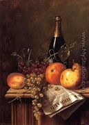 Still Life with Fruit, Champagne Bottle and Newspaper - William Michael Harnett