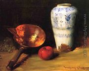 Still Liife with China Vase, Copper Pot, an Apple and a Bunch of Grapes - William Merritt Chase