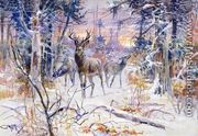 Deer in a Snowy Forest - Charles Marion Russell