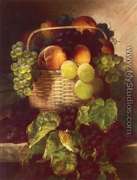 Still Life with Grapes. Plums and Peaches in a Basket - William Mason Brown