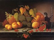 Still Life with Fruit, Melon and Pineapple on a Ledge - Samuel Brooks