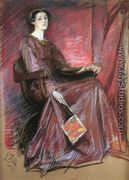 Seated Woman Wearing Elizabethan Headdress - Edwin Austin Abbey