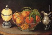 Basket of Peaches with Ostrich Egg and Cream Pitcher - Rubens Peale