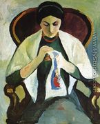 Woman Embroidering in an Armchair: Portrait of the Artist's Wife - August Macke