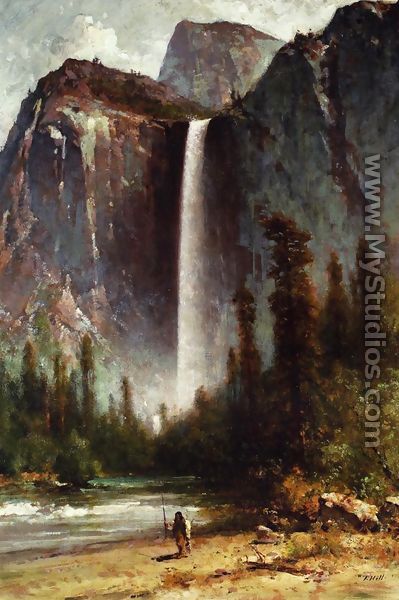 Ahwahneechee - Piute Indian at Bridal Veil Falls, Yosemite - Thomas Hill
