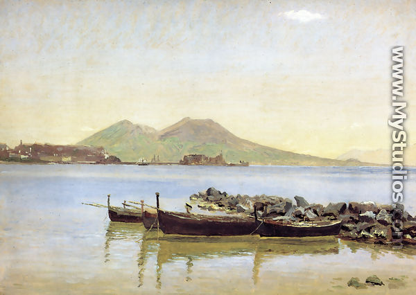 The Bay of Naples with Vesuvius in the Background - Christen Kobke