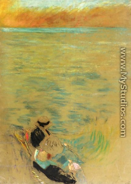Sea at Sunset, Women on the Shore - Edouard  (Jean-Edouard) Vuillard